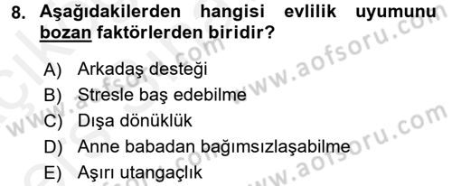 Aile Yapısı ve İlişkileri Dersi 2017 - 2018 Yılı 3 Ders Sınav Soruları 8. Soru