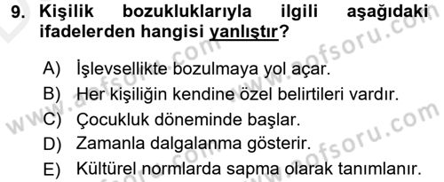 Aile Yapısı ve İlişkileri Dersi 2017 - 2018 Yılı 3 Ders Sınav Soruları 9. Soru