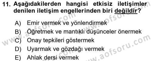 Aile Yapısı ve İlişkileri Dersi 2017 - 2018 Yılı (Vize) Ara Sınav Soruları 11. Soru