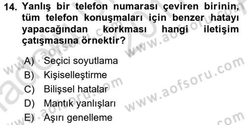 Aile Yapısı ve İlişkileri Dersi 2017 - 2018 Yılı (Vize) Ara Sınav Soruları 14. Soru