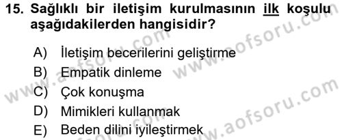 Aile Yapısı ve İlişkileri Dersi 2017 - 2018 Yılı (Vize) Ara Sınav Soruları 15. Soru