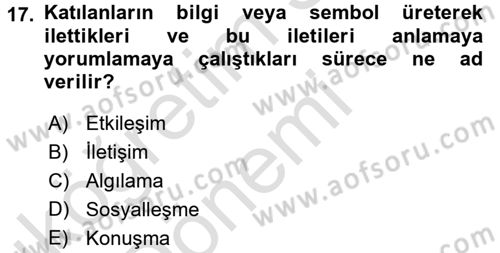 Aile Yapısı ve İlişkileri Dersi 2017 - 2018 Yılı (Vize) Ara Sınav Soruları 17. Soru