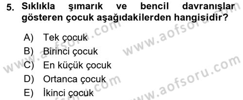 Aile Yapısı ve İlişkileri Dersi 2017 - 2018 Yılı (Vize) Ara Sınav Soruları 5. Soru