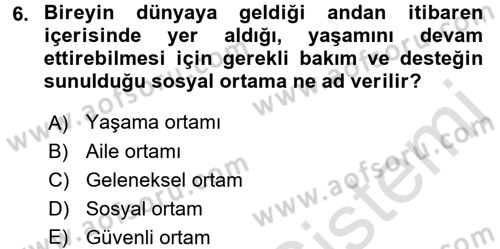 Aile Yapısı ve İlişkileri Dersi 2017 - 2018 Yılı (Vize) Ara Sınav Soruları 6. Soru