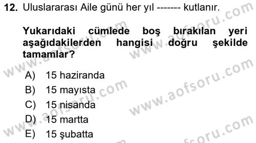 Aile Yapısı ve İlişkileri Dersi 2020 - 2021 Yılı Yaz Okulu Sınav Soruları 12. Soru