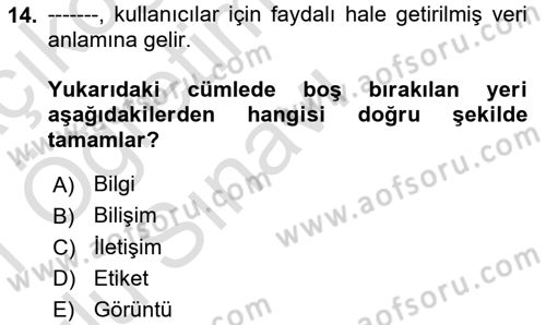 Aile Yapısı ve İlişkileri Dersi 2020 - 2021 Yılı Yaz Okulu Sınav Soruları 14. Soru
