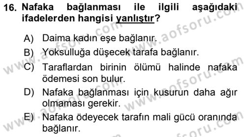 Aile Yapısı ve İlişkileri Dersi 2020 - 2021 Yılı Yaz Okulu Sınav Soruları 16. Soru