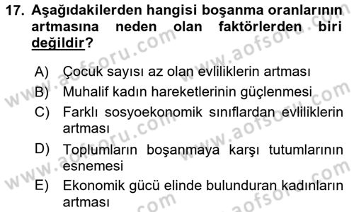 Aile Yapısı ve İlişkileri Dersi 2020 - 2021 Yılı Yaz Okulu Sınav Soruları 17. Soru