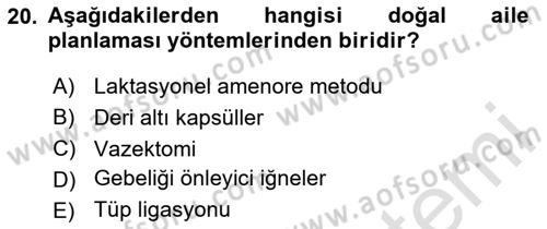 Aile Yapısı ve İlişkileri Dersi 2020 - 2021 Yılı Yaz Okulu Sınav Soruları 20. Soru