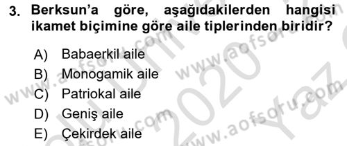 Aile Yapısı ve İlişkileri Dersi 2020 - 2021 Yılı Yaz Okulu Sınav Soruları 3. Soru