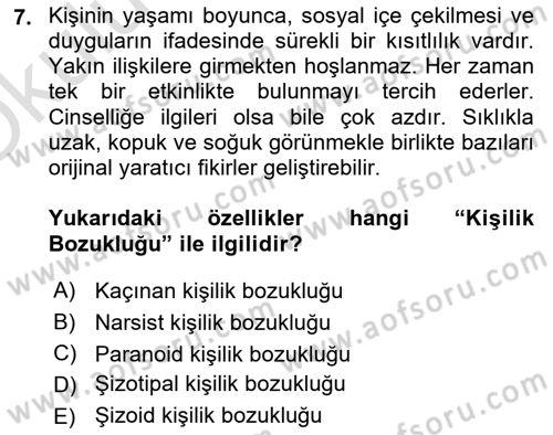 Aile Yapısı ve İlişkileri Dersi 2020 - 2021 Yılı Yaz Okulu Sınav Soruları 7. Soru