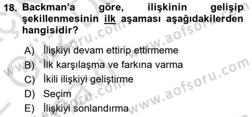 Aile Yapısı ve İlişkileri Dersi 2021 - 2022 Yılı (Vize) Ara Sınav Soruları 18. Soru