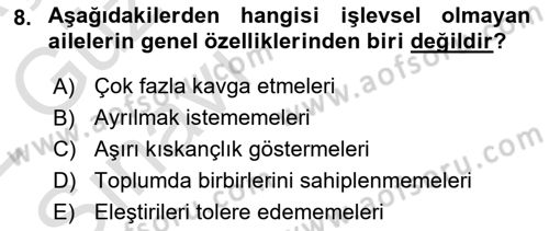 Aile Yapısı ve İlişkileri Dersi 2021 - 2022 Yılı (Vize) Ara Sınav Soruları 8. Soru