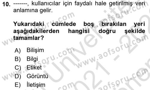 Aile Yapısı ve İlişkileri Dersi 2021 - 2022 Yılı (Final) Dönem Sonu Sınav Soruları 10. Soru