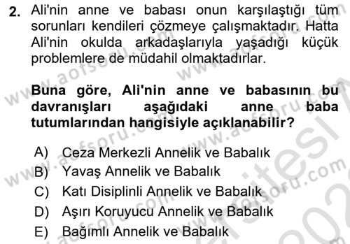 Aile Yapısı ve İlişkileri Dersi 2021 - 2022 Yılı (Final) Dönem Sonu Sınav Soruları 2. Soru