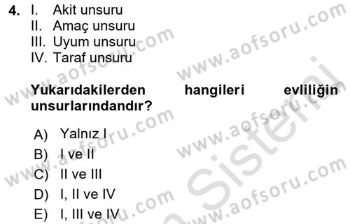 Aile Yapısı ve İlişkileri Dersi 2021 - 2022 Yılı (Final) Dönem Sonu Sınav Soruları 4. Soru