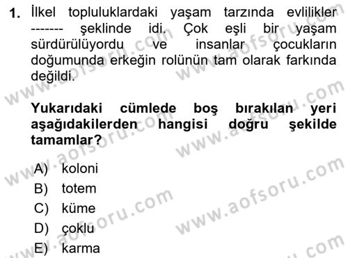 Aile Yapısı ve İlişkileri Dersi 2021 - 2022 Yılı Yaz Okulu Sınav Soruları 1. Soru