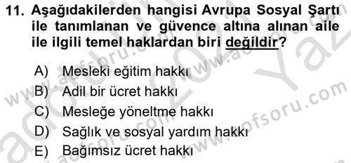 Aile Yapısı ve İlişkileri Dersi 2021 - 2022 Yılı Yaz Okulu Sınav Soruları 11. Soru