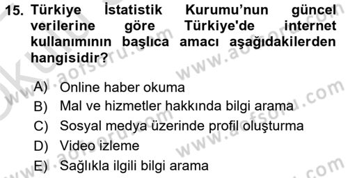 Aile Yapısı ve İlişkileri Dersi 2021 - 2022 Yılı Yaz Okulu Sınav Soruları 15. Soru