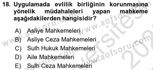 Aile Yapısı ve İlişkileri Dersi 2021 - 2022 Yılı Yaz Okulu Sınav Soruları 18. Soru