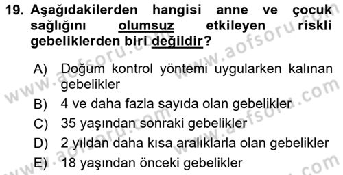 Aile Yapısı ve İlişkileri Dersi 2021 - 2022 Yılı Yaz Okulu Sınav Soruları 19. Soru
