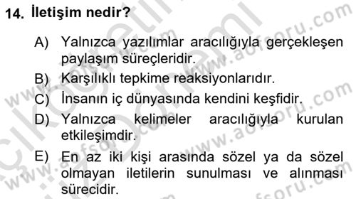 Aile Yapısı ve İlişkileri Dersi 2022 - 2023 Yılı (Vize) Ara Sınav Soruları 14. Soru