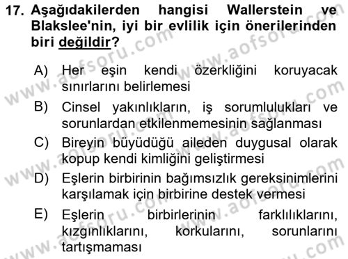 Aile Yapısı ve İlişkileri Dersi 2022 - 2023 Yılı (Vize) Ara Sınav Soruları 17. Soru