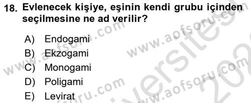 Aile Yapısı ve İlişkileri Dersi 2022 - 2023 Yılı (Vize) Ara Sınav Soruları 18. Soru