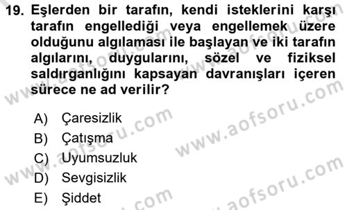 Aile Yapısı ve İlişkileri Dersi 2022 - 2023 Yılı (Vize) Ara Sınav Soruları 19. Soru