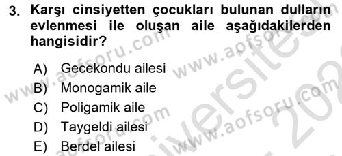 Aile Yapısı ve İlişkileri Dersi 2022 - 2023 Yılı (Vize) Ara Sınav Soruları 3. Soru