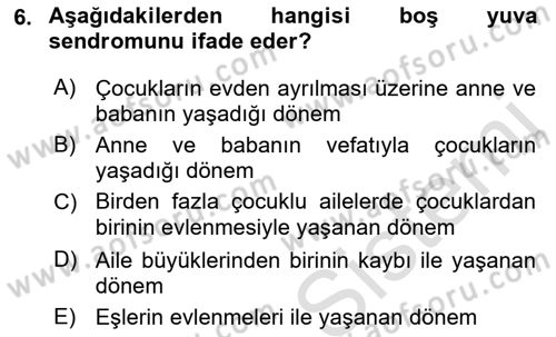 Aile Yapısı ve İlişkileri Dersi 2022 - 2023 Yılı (Vize) Ara Sınav Soruları 6. Soru