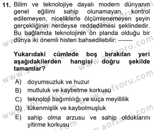 Aile Yapısı ve İlişkileri Dersi 2022 - 2023 Yılı (Final) Dönem Sonu Sınav Soruları 11. Soru