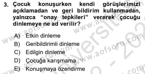Aile Yapısı ve İlişkileri Dersi 2022 - 2023 Yılı (Final) Dönem Sonu Sınav Soruları 3. Soru