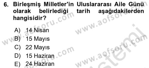 Aile Yapısı ve İlişkileri Dersi 2022 - 2023 Yılı (Final) Dönem Sonu Sınav Soruları 6. Soru