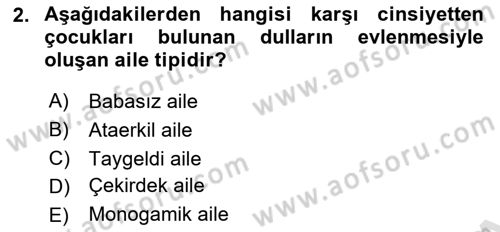 Aile Yapısı ve İlişkileri Dersi 2022 - 2023 Yılı Yaz Okulu Sınav Soruları 2. Soru