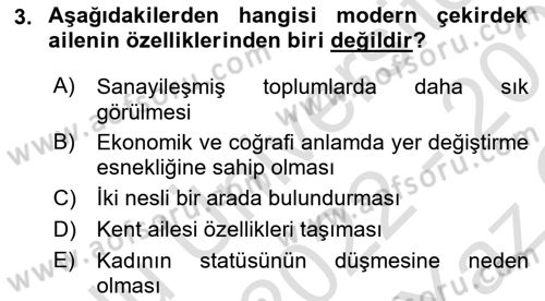 Aile Yapısı ve İlişkileri Dersi 2022 - 2023 Yılı Yaz Okulu Sınav Soruları 3. Soru