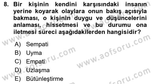 Aile Yapısı ve İlişkileri Dersi 2022 - 2023 Yılı Yaz Okulu Sınav Soruları 8. Soru