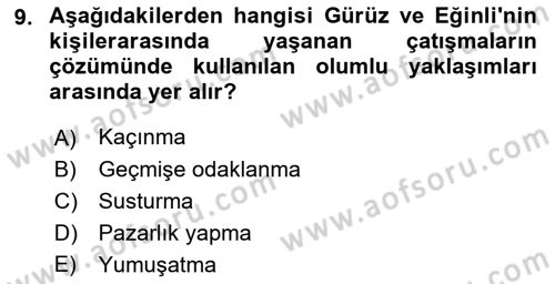Aile Yapısı ve İlişkileri Dersi 2022 - 2023 Yılı Yaz Okulu Sınav Soruları 9. Soru