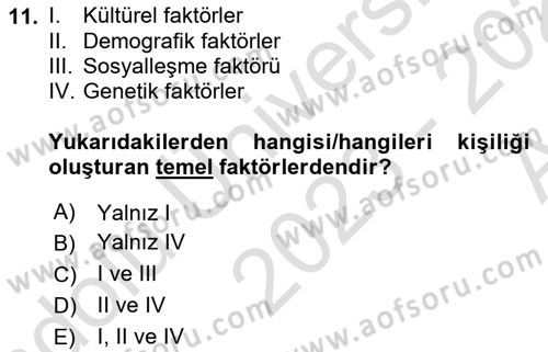 Aile Yapısı ve İlişkileri Dersi 2023 - 2024 Yılı (Vize) Ara Sınav Soruları 11. Soru