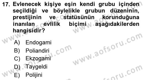 Aile Yapısı ve İlişkileri Dersi 2023 - 2024 Yılı (Vize) Ara Sınav Soruları 17. Soru