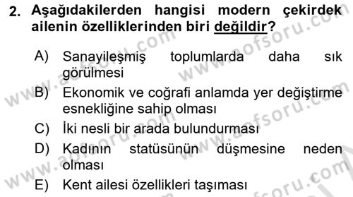 Aile Yapısı ve İlişkileri Dersi 2023 - 2024 Yılı (Vize) Ara Sınav Soruları 2. Soru