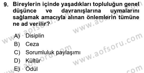 Aile Yapısı ve İlişkileri Dersi 2023 - 2024 Yılı (Vize) Ara Sınav Soruları 9. Soru