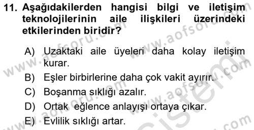 Aile Yapısı ve İlişkileri Dersi 2023 - 2024 Yılı (Final) Dönem Sonu Sınav Soruları 11. Soru