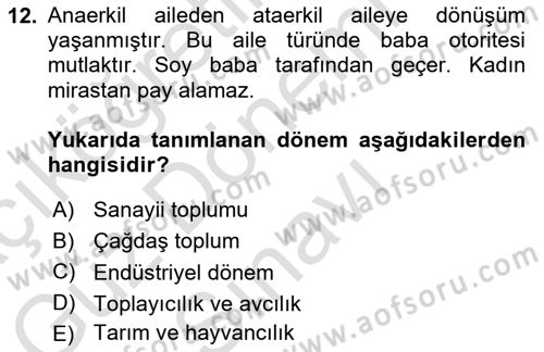 Aile Yapısı ve İlişkileri Dersi 2023 - 2024 Yılı (Final) Dönem Sonu Sınav Soruları 12. Soru