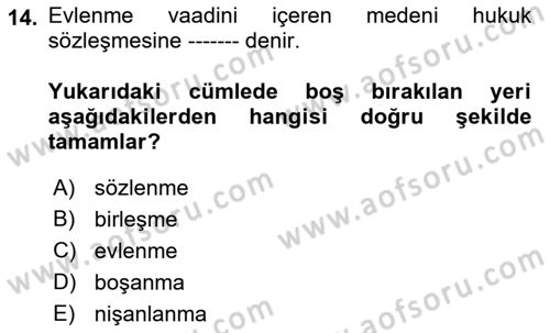Aile Yapısı ve İlişkileri Dersi 2023 - 2024 Yılı (Final) Dönem Sonu Sınav Soruları 14. Soru