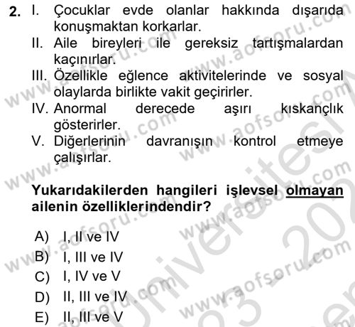 Aile Yapısı ve İlişkileri Dersi 2023 - 2024 Yılı (Final) Dönem Sonu Sınav Soruları 2. Soru