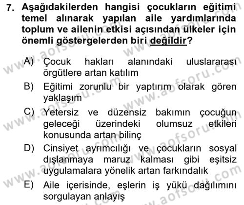 Aile Yapısı ve İlişkileri Dersi 2023 - 2024 Yılı (Final) Dönem Sonu Sınav Soruları 7. Soru