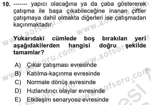 Aile Yapısı ve İlişkileri Dersi 2023 - 2024 Yılı Yaz Okulu Sınav Soruları 10. Soru