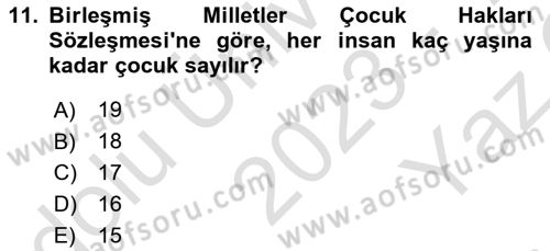 Aile Yapısı ve İlişkileri Dersi 2023 - 2024 Yılı Yaz Okulu Sınav Soruları 11. Soru