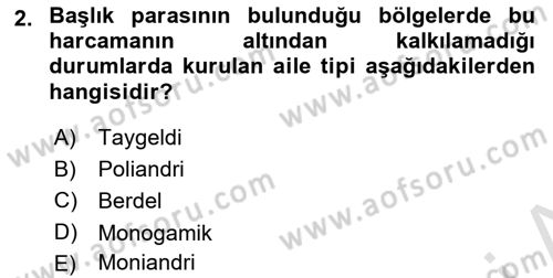 Aile Yapısı ve İlişkileri Dersi 2023 - 2024 Yılı Yaz Okulu Sınav Soruları 2. Soru